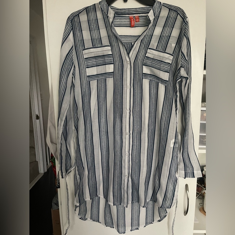 Joe Fresh Womens White /Navy Tunic Dress Shirt Beach Coverup Size XS